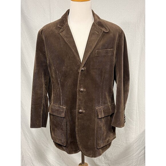 POLO RALPH LAUREN Blazer Mens L Corduroy Sport Coat Jacket 3-Button Brown VTG